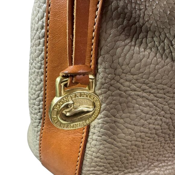 Vintage Dooney & Bourke All Weather Leather Bucket Bag Taupe Tan Drawstring - Picture 6 of 16